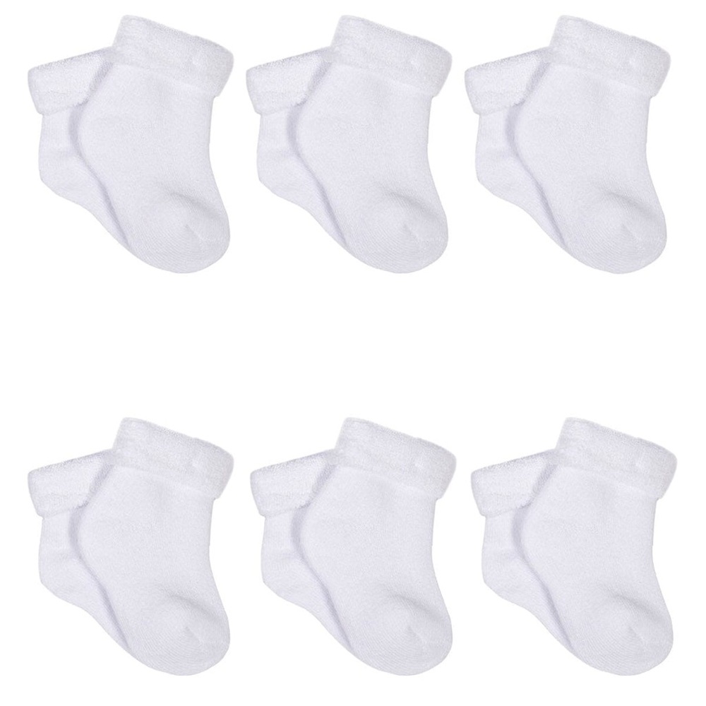 6-Pack Baby White Gerber Cuffed Terry Socks with Wiggle Proof ® Technology 0-3 M